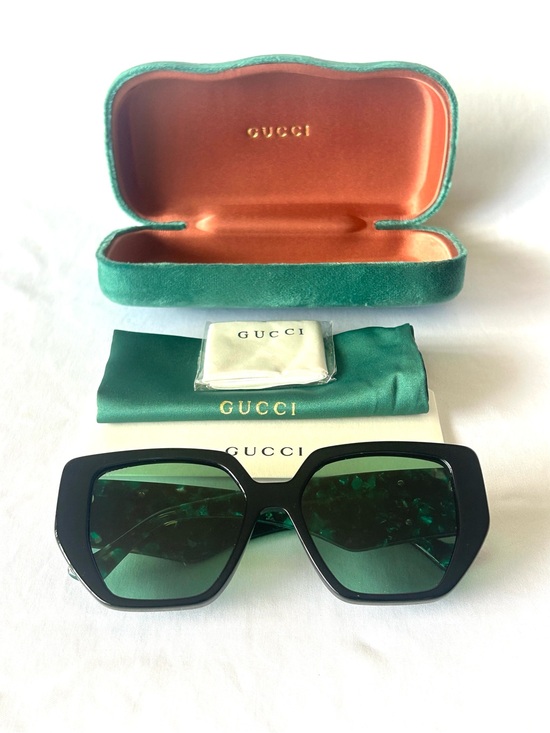 Gucci Accessories - Gucci GG0956S 001 Oversized Black & Green Frame Sunglasses w Green Lenses